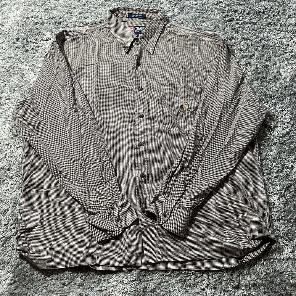 Vintage Chaps Ralph Lauren Mens Plaid Button Up Shirt Size L Embroidered Crest